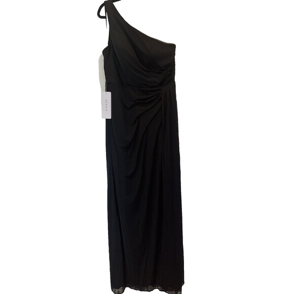 Azazie Jhene One Shoulder Pleated Side Slit Maxi Dress Black Size A10 - Picture 5 of 10